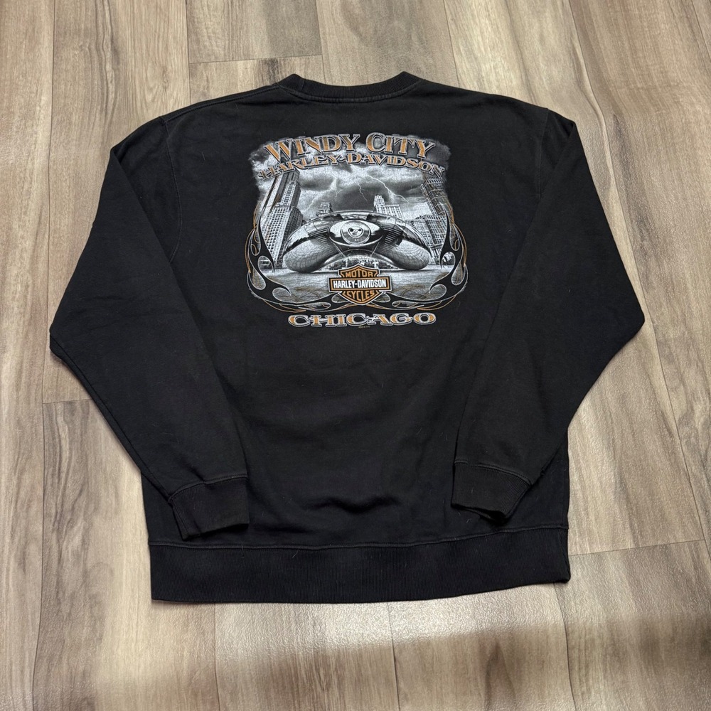 Harley-Davidson Windy City Chicago Graphic Sweatshirt Black Mens Large